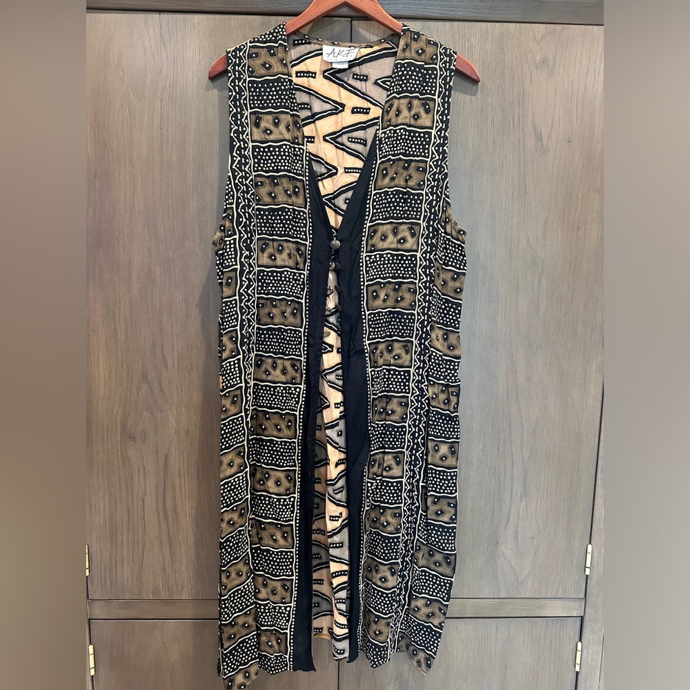 🌈AKF New York women’s sleeveless black/tan kimono duster vest coverup si…